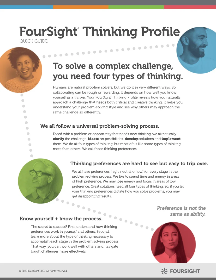 First page of FourSight Thinking Profile: Quick Guide
